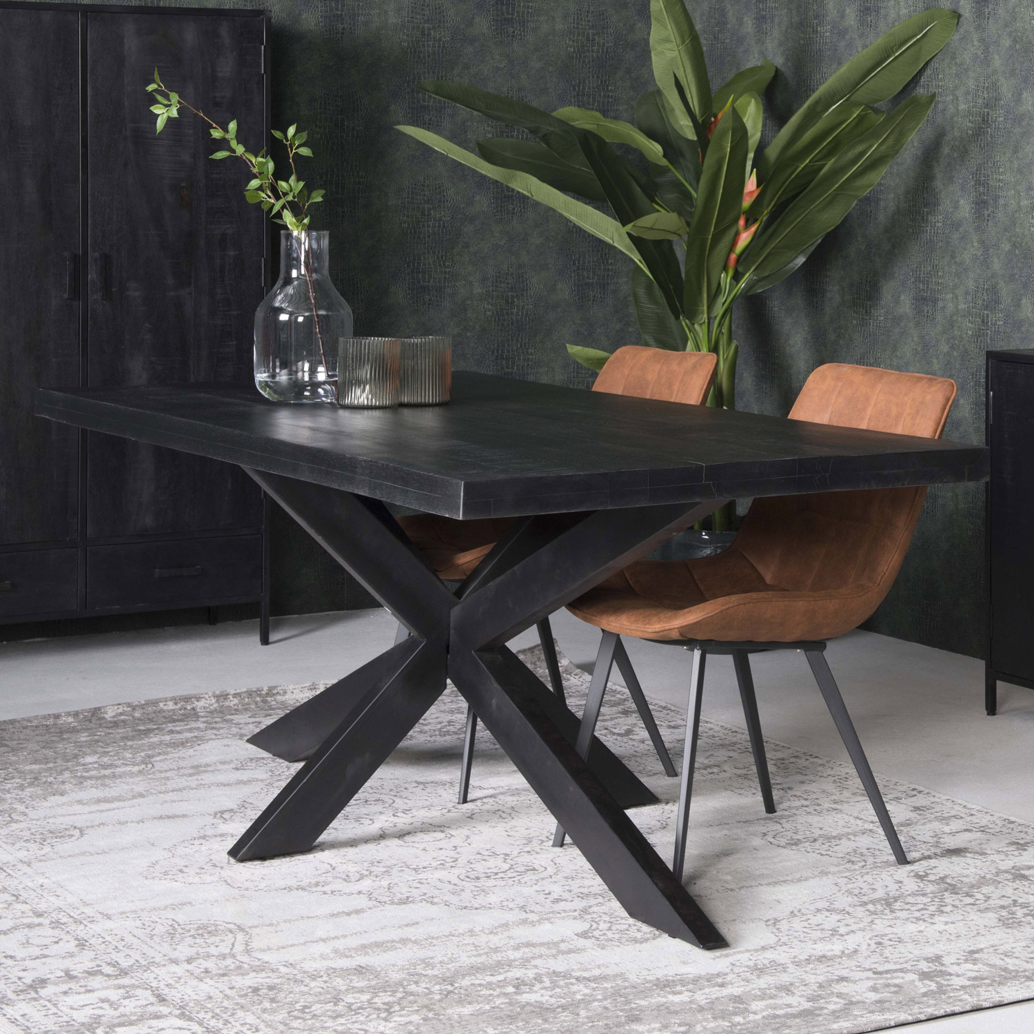 Esstisch Spider 220 x 100 cm Akazienholz Metall schwarz
