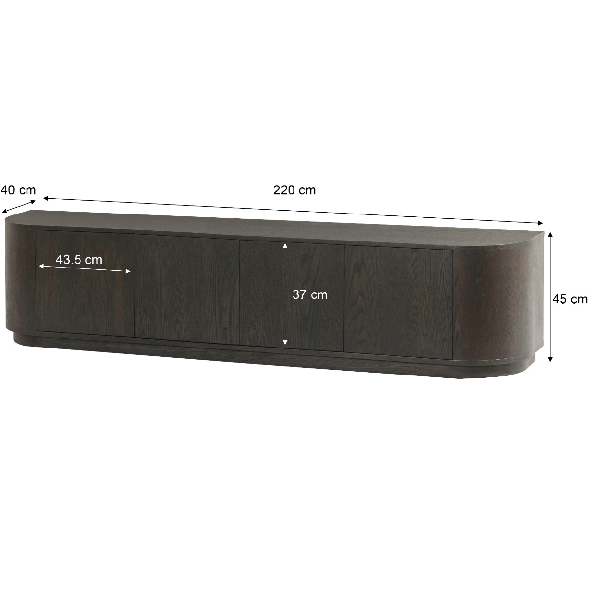 TV Möbel Lowboard Novero 220 cm Eichenholzfurnier Espresso braun