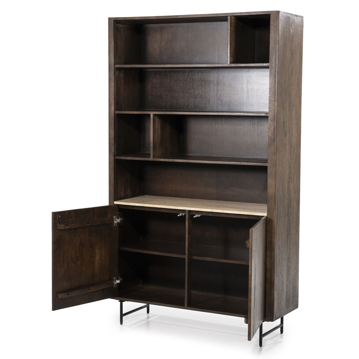 Bücherregal Regal Lio H 200 cm Mango massiv Travertin Naturstein