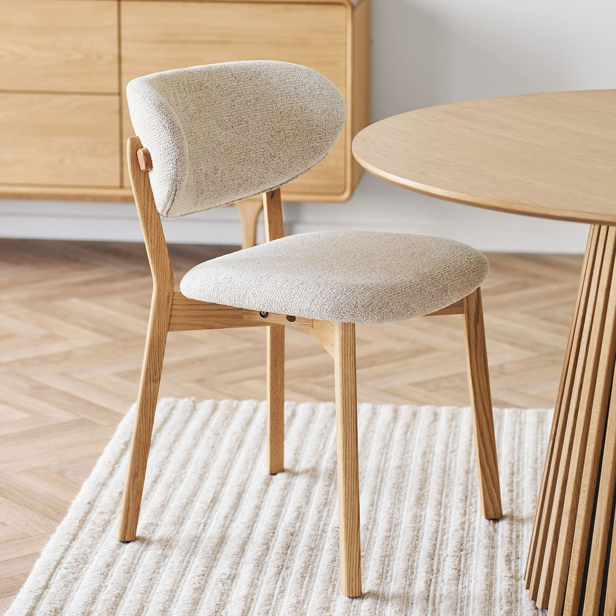 2er Set Esstischstuhl Vancouver Eiche natur Stoff beige Dinnerstuhl