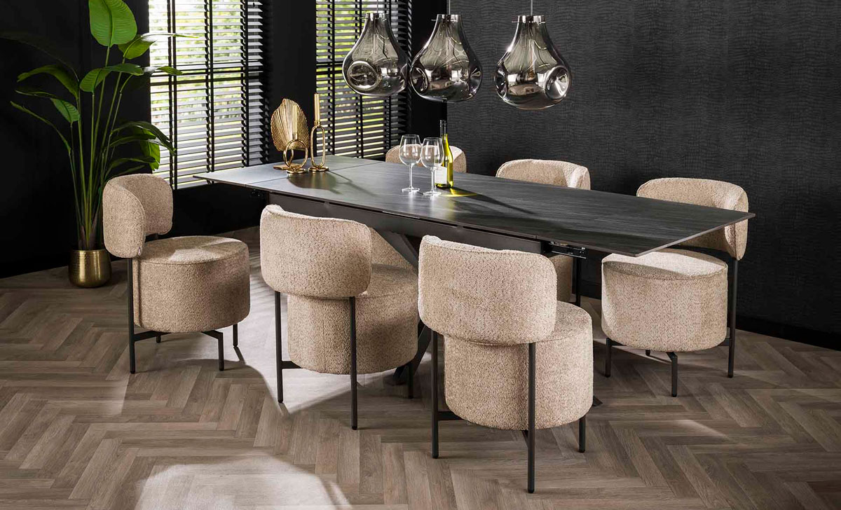 2er Set Esszimmerstuhl GIN drehbarer Sitz Boucle sandfarben
