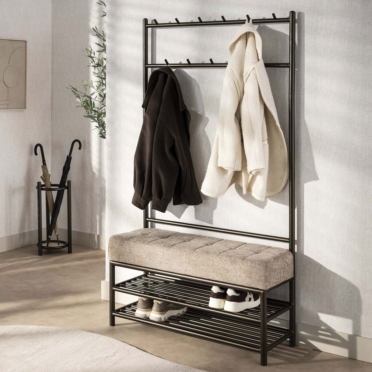 Garderobenbank LIENO B 100 cm mit Schuhablage Metall bronzefarben Standgarderobe 