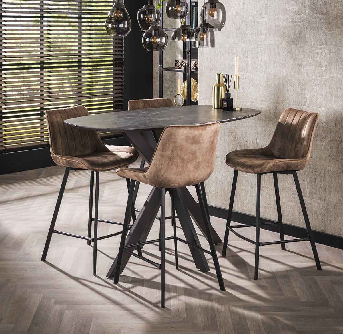 Bartisch oval 140 x 80 cm Kreuzbein Keramikoptik