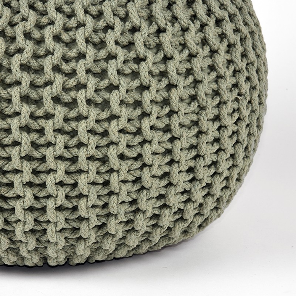 Vintage Strick Pouf Sitzhocker Baumwolle Hocker Olive Sitzpouf Polsterhocker