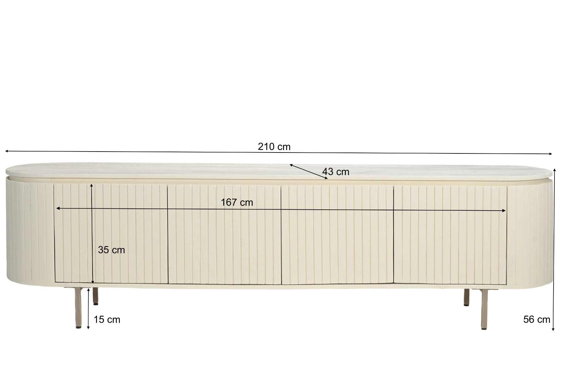 TV Möbel Lowboard Patou 210 cm Mangoholz cremeweiß Sideboard