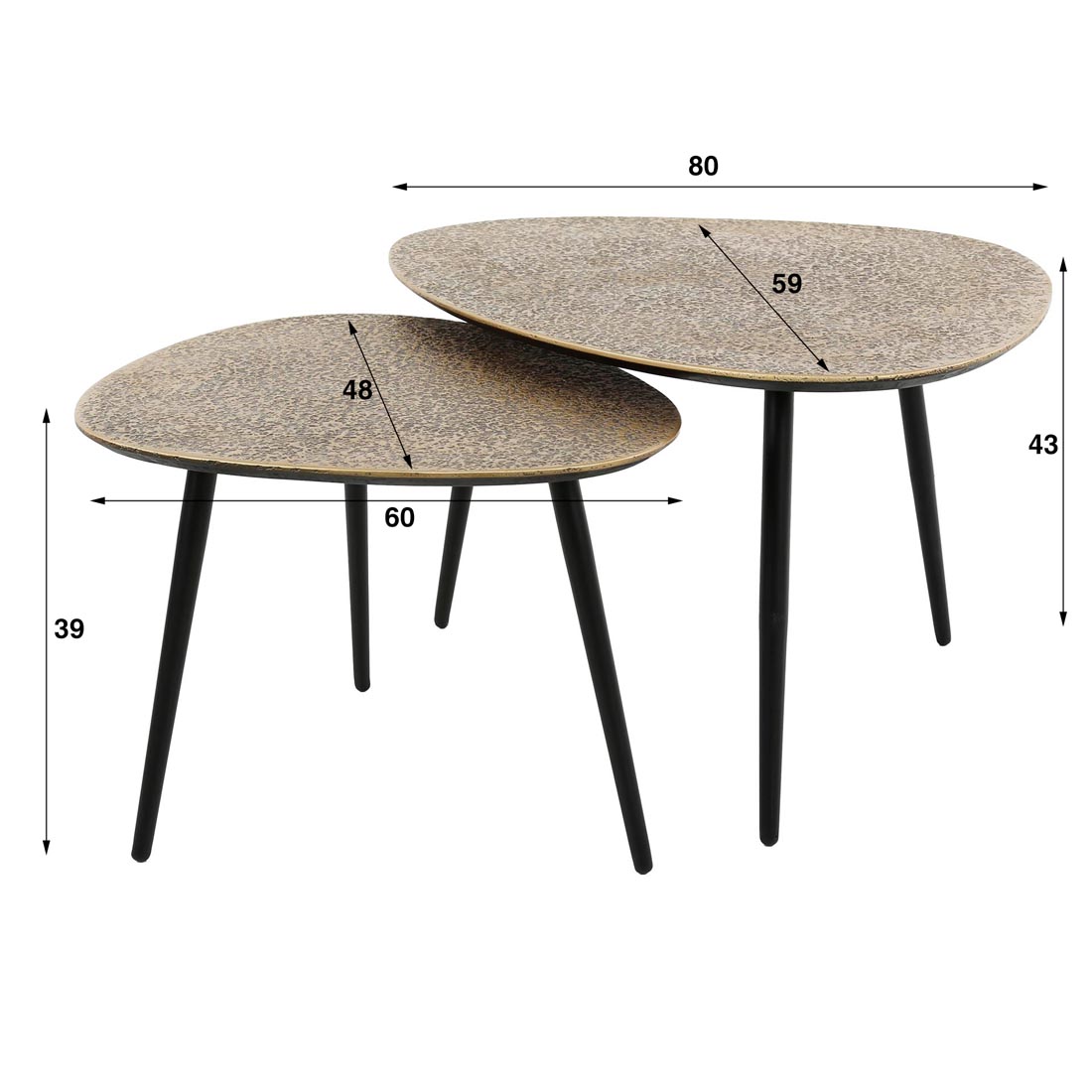 2´er Set Couchtisch MAGIC Antik Bronze Gold