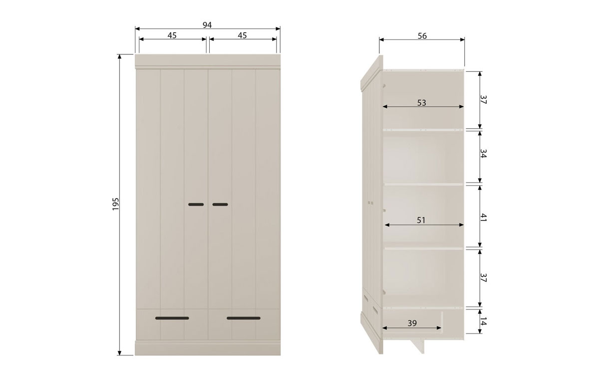 woood  Kleiderschrank Connect Kiefer staubgrau Schrank