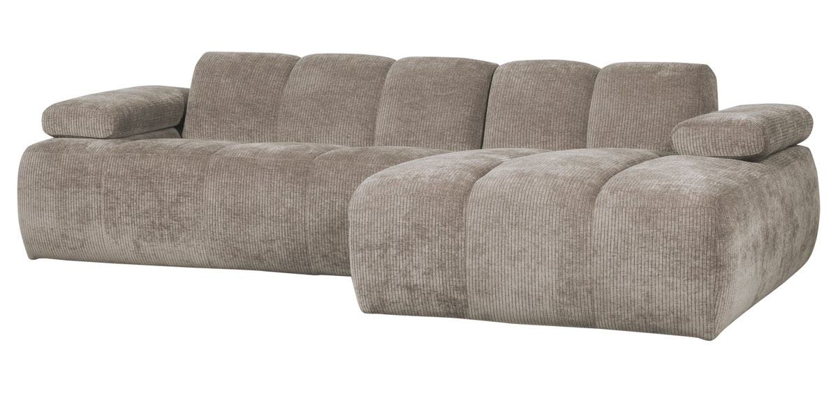 woood Chaiselongue Sofa MOJO rechts gerippter Stoff dunkelsand