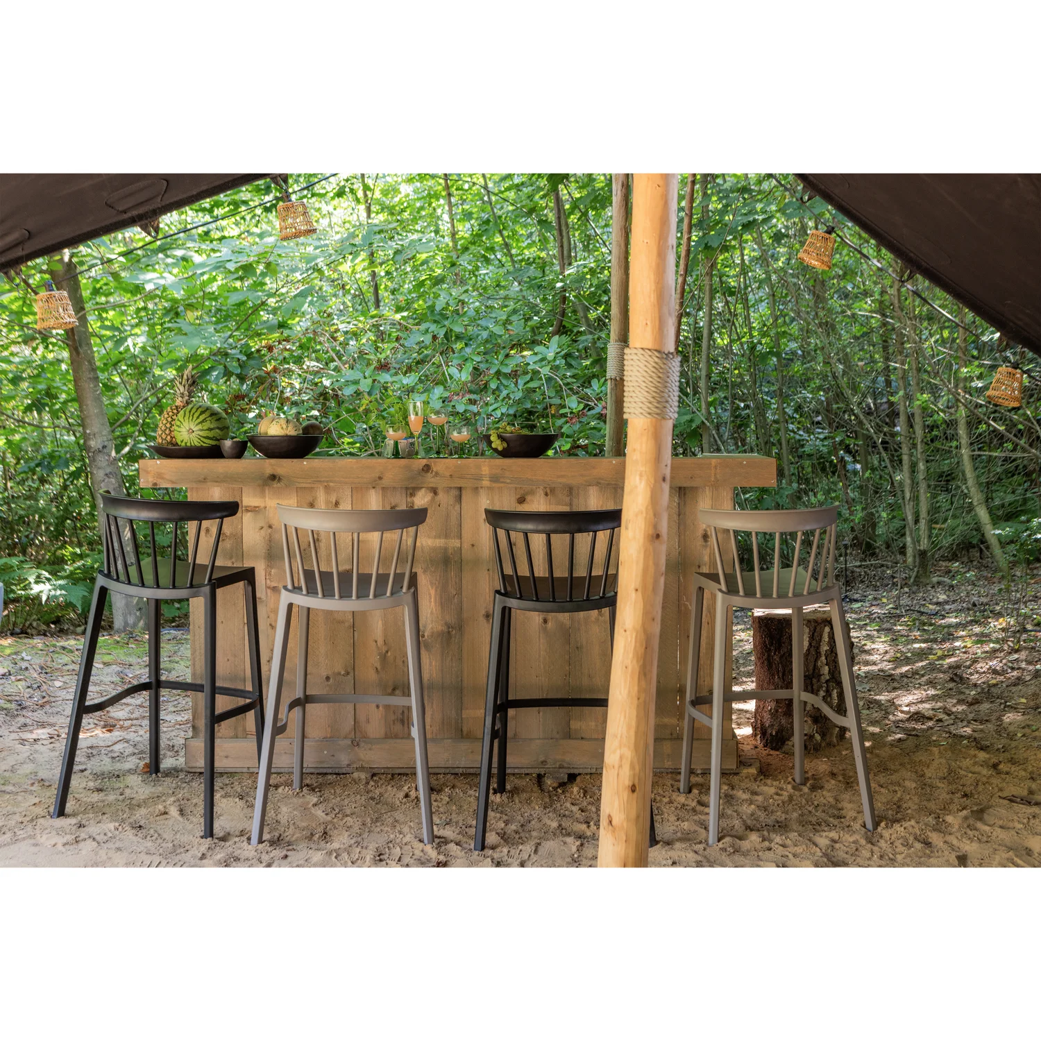 2er Set Gartenbarhocker Barstuhl Kunststoff Bliss taupe stapelbar
