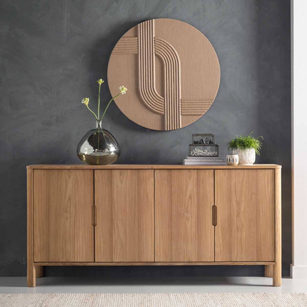 Sideboard Forte 180 cm Teakholz massiv natur Kommode