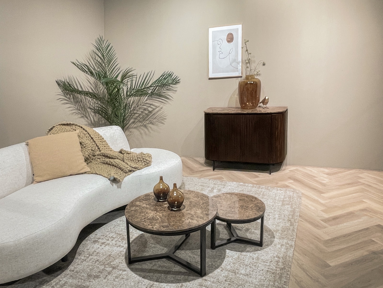 Couchtisch Senna Ø 80 cm Emperador Marmor Metall Sofatisch