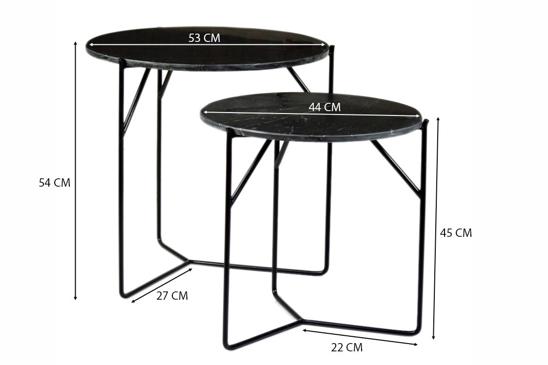 2er Set Couchtisch Mason Marmor Metall schwarz Tischset Sofatische