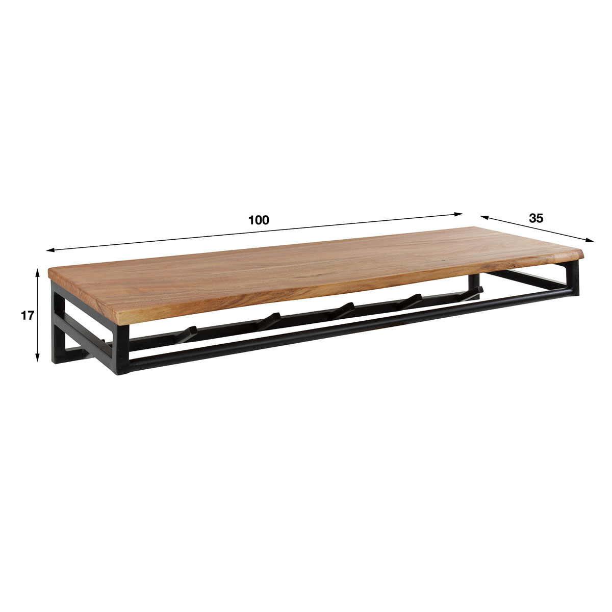 Wandgarderobe Journey B 100 cm 6 Haken Hutablage Akazie Massivholz Metall