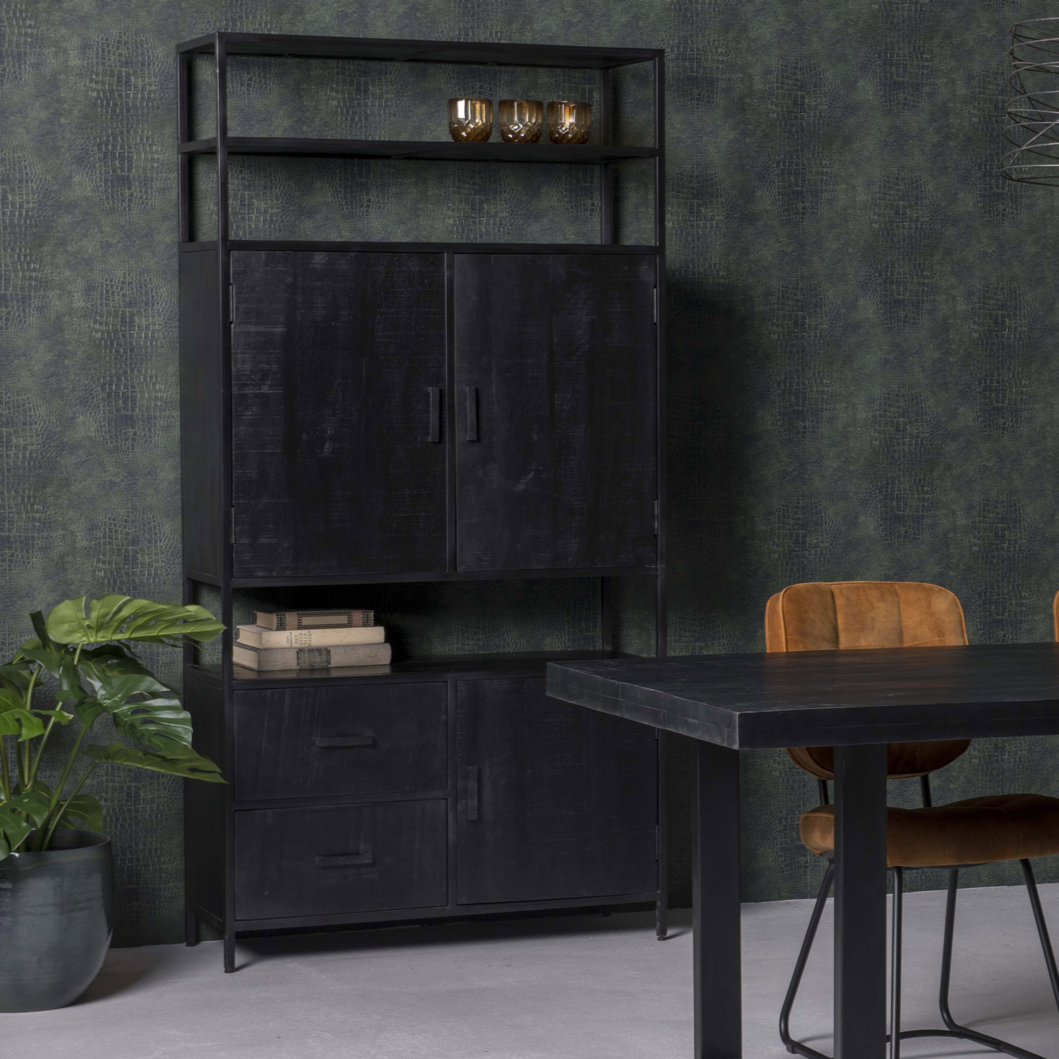 Schrank Kala B 100 cm Mango Massivholz Metall schwarz
