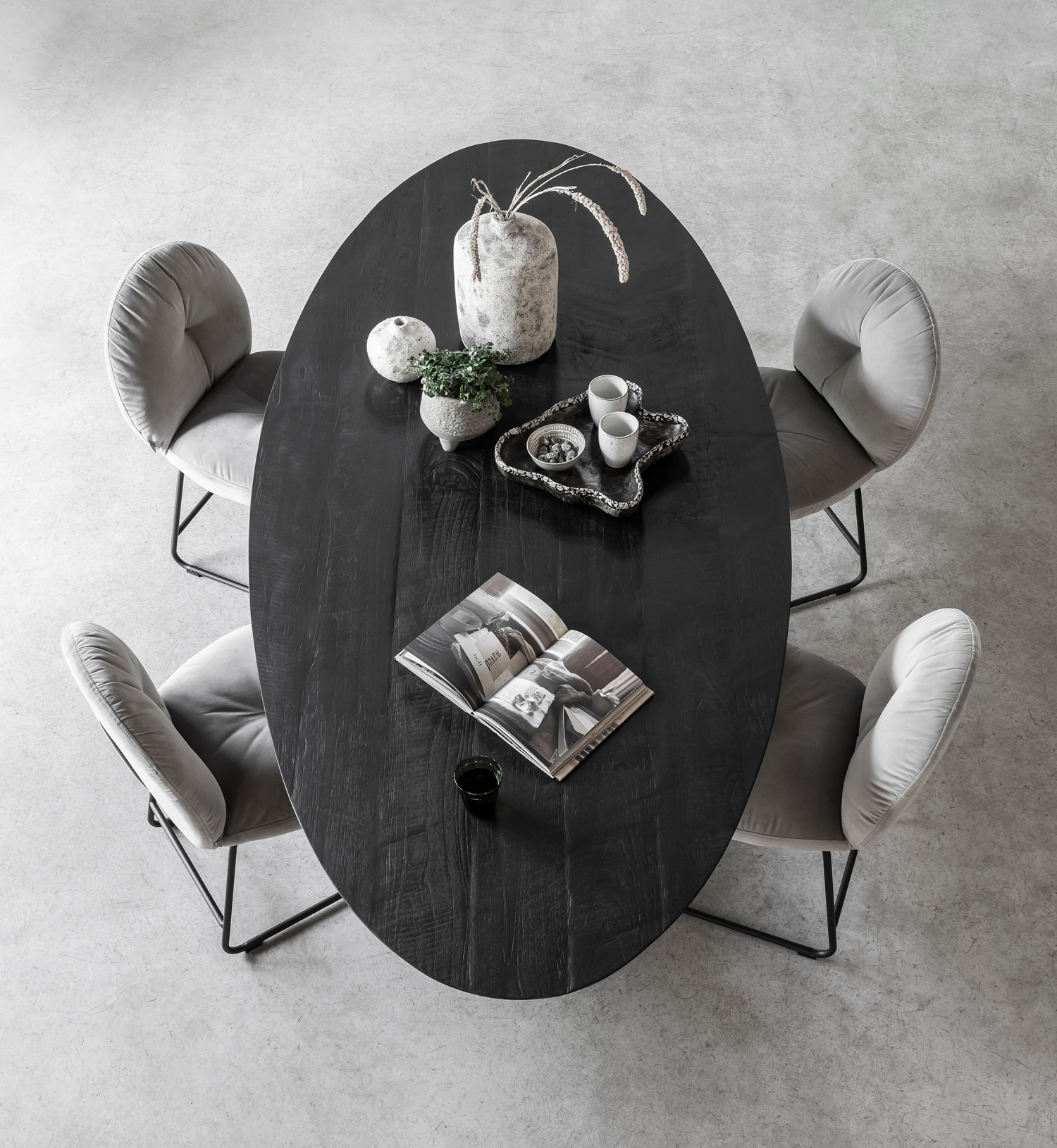 Esstisch Timeless oval 200 x 100 cm Teakholz schwarz