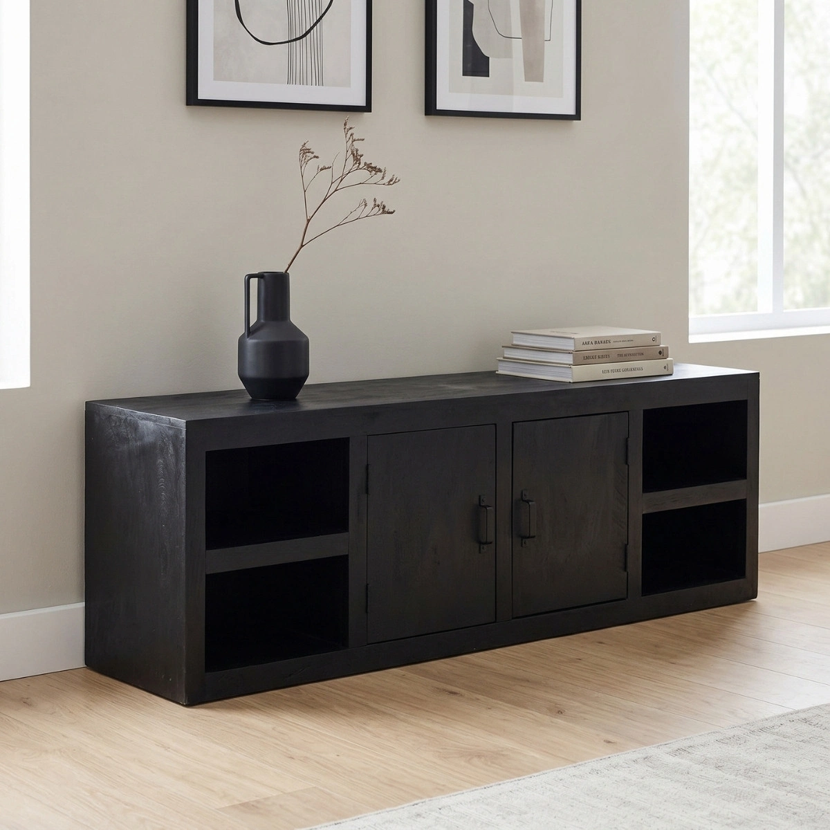 TV Board XAVER 180 cm Mango Massivholz schwarz Lowboard