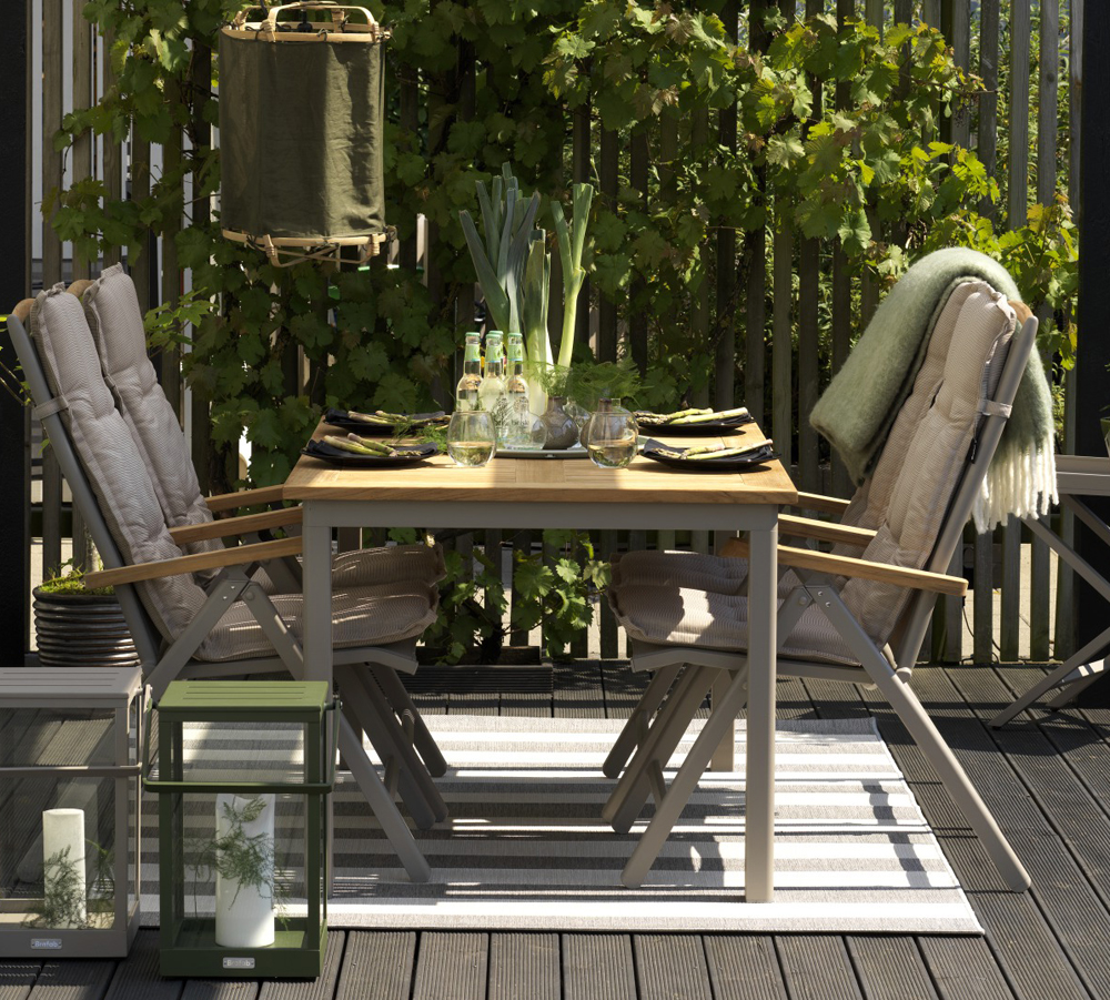 Teak Gartentisch ausziehbar LYON 195 khaki Brafab Aluminium Teaktisch Ausziehtisch Gartenmöbel