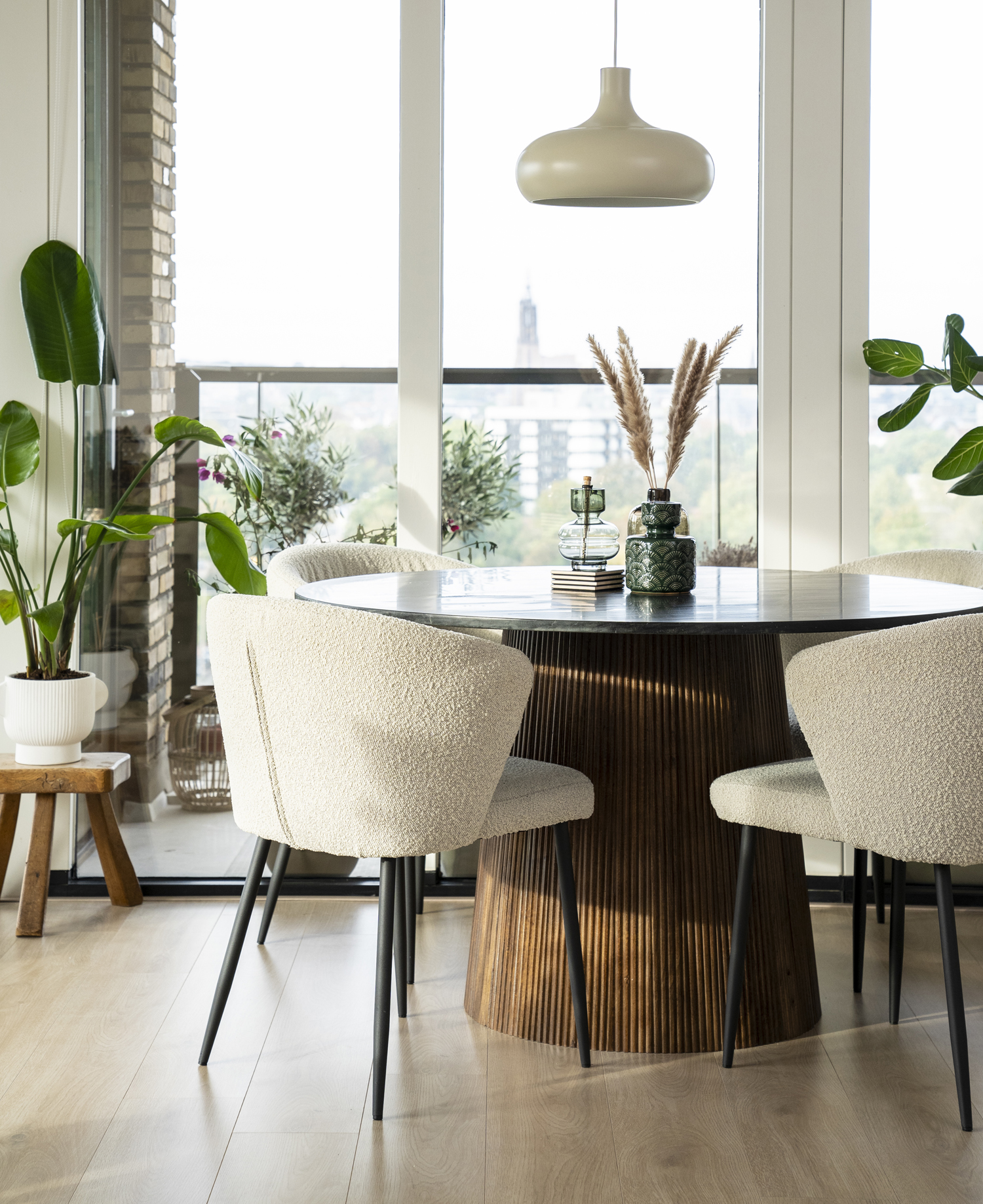 Esstisch Maxim rund Ø 130 cm Mango Holz Marmor