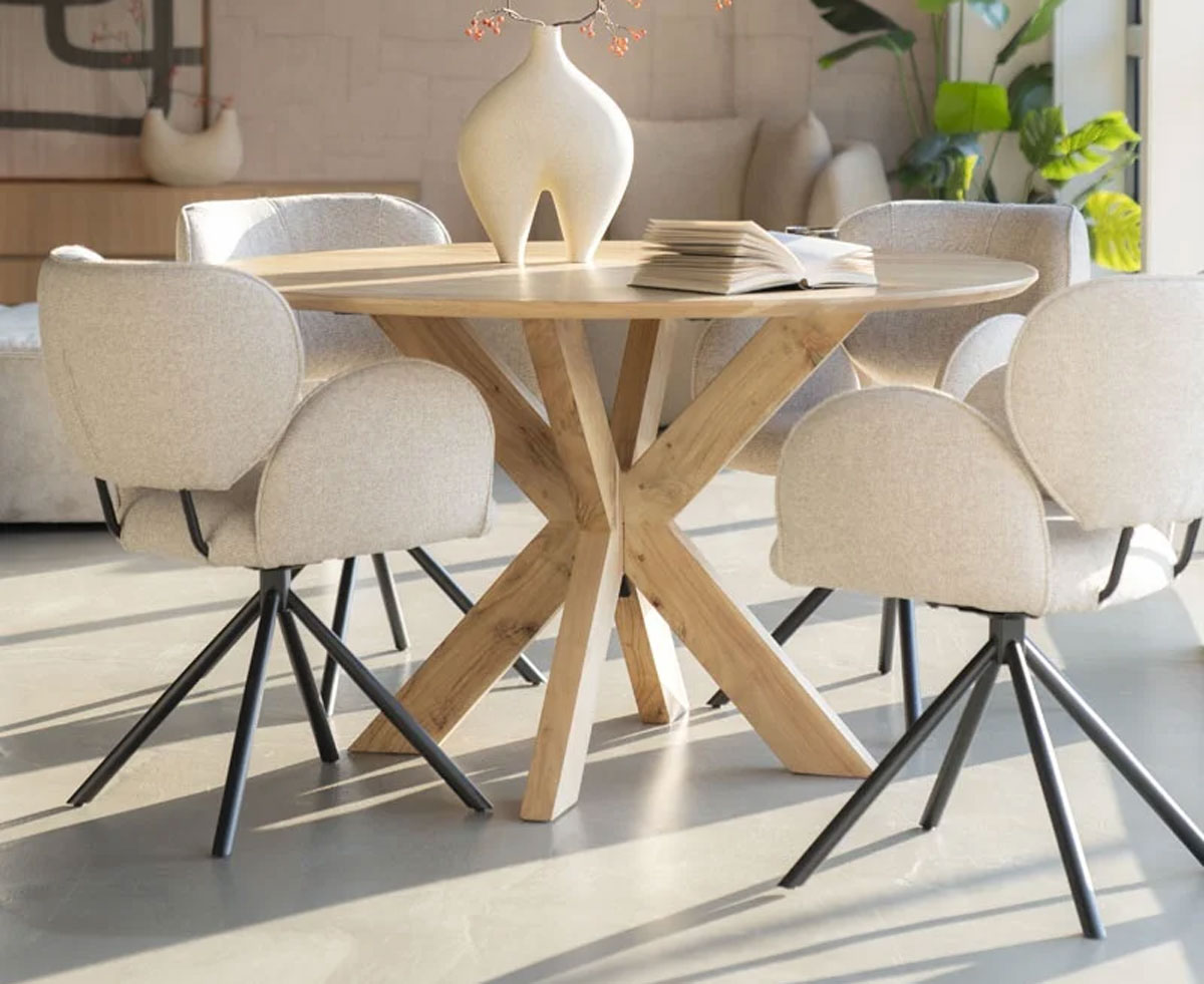 Esszimmerstuhl Rosalin drehbar beige Stoffbezug