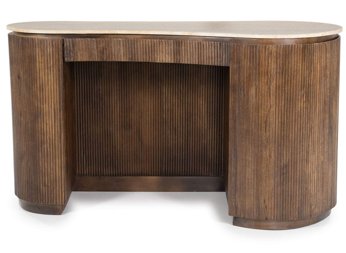 Schreibtisch Mari 129 x 60 cm Mangoholz braun Travertin