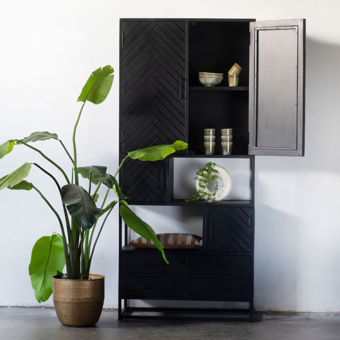 Regal Bücherregal BOB H 200 cm Mangoholz Fischgrät schwarz