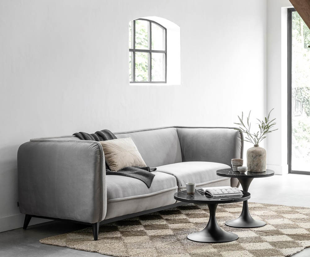 3 Sitzer Sofa Escape hellgrau Samt Velvet Lounge Couch