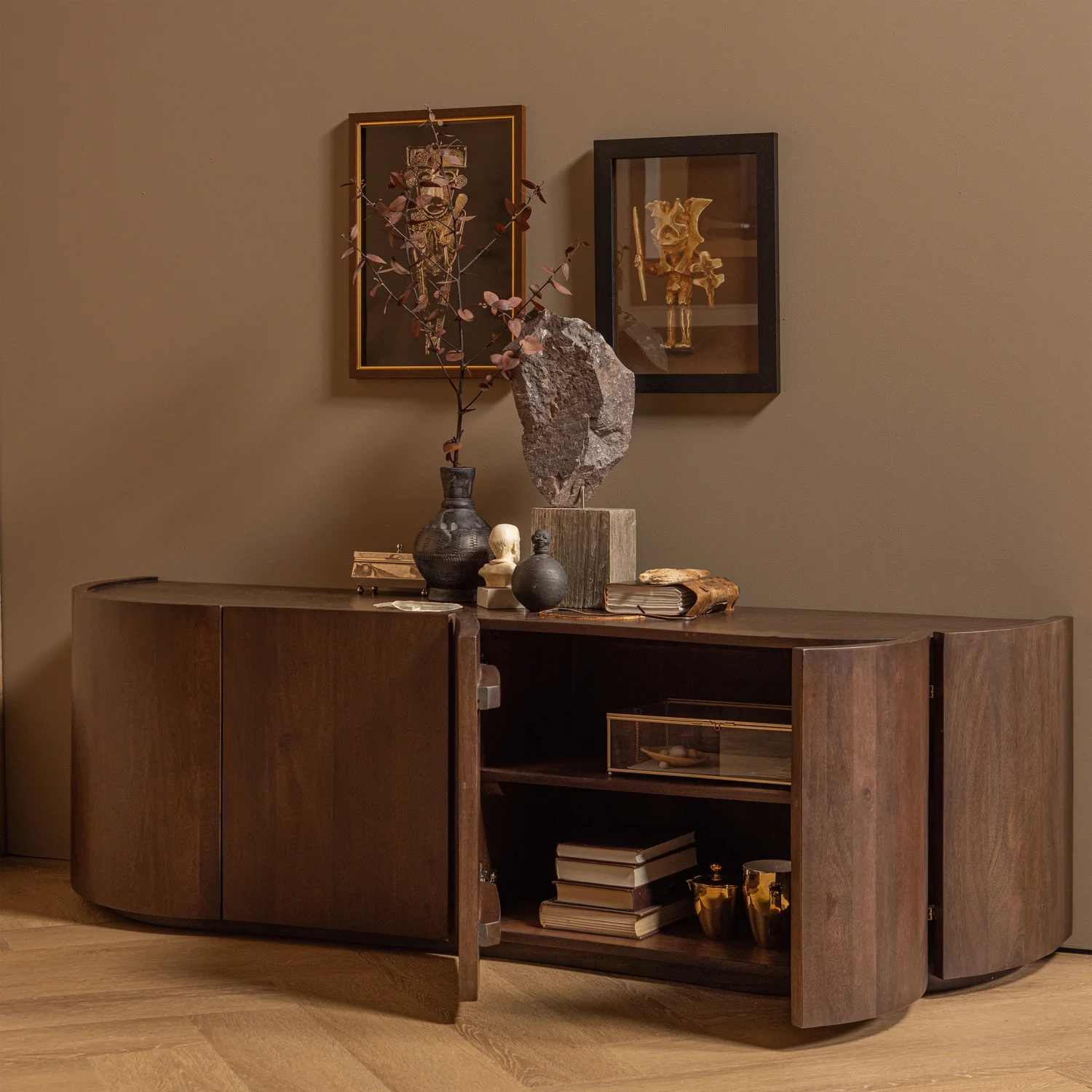Sideboard SENSE 160 cm mit 4 Türen Mangoholz dunkelbraun Kommode