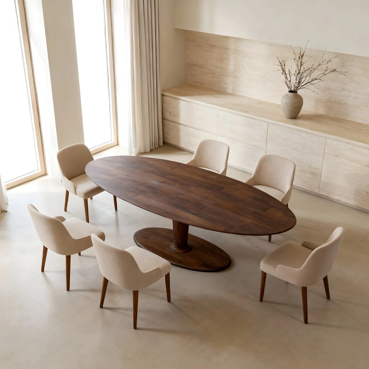 Ovaler Esstisch LATIVA 200 cm aus Mangoholz in Walnuss Optik im Mid-Century Design für 6 bis 8 Personen
