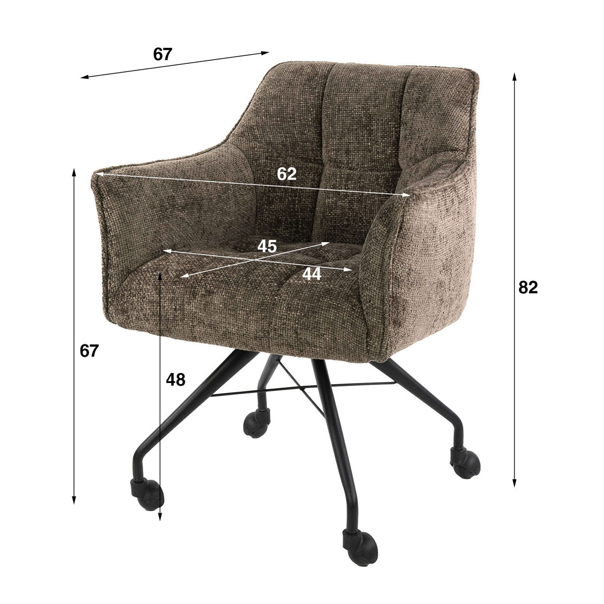 2er Set Armlehnstuhl Fino auf Rollen Chenille Stoff taupe