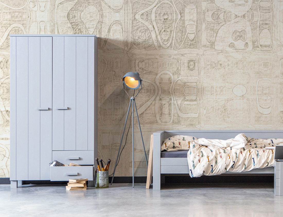 woood Kleiderschrank Dennis Schrank Kiefer betongrau grau
