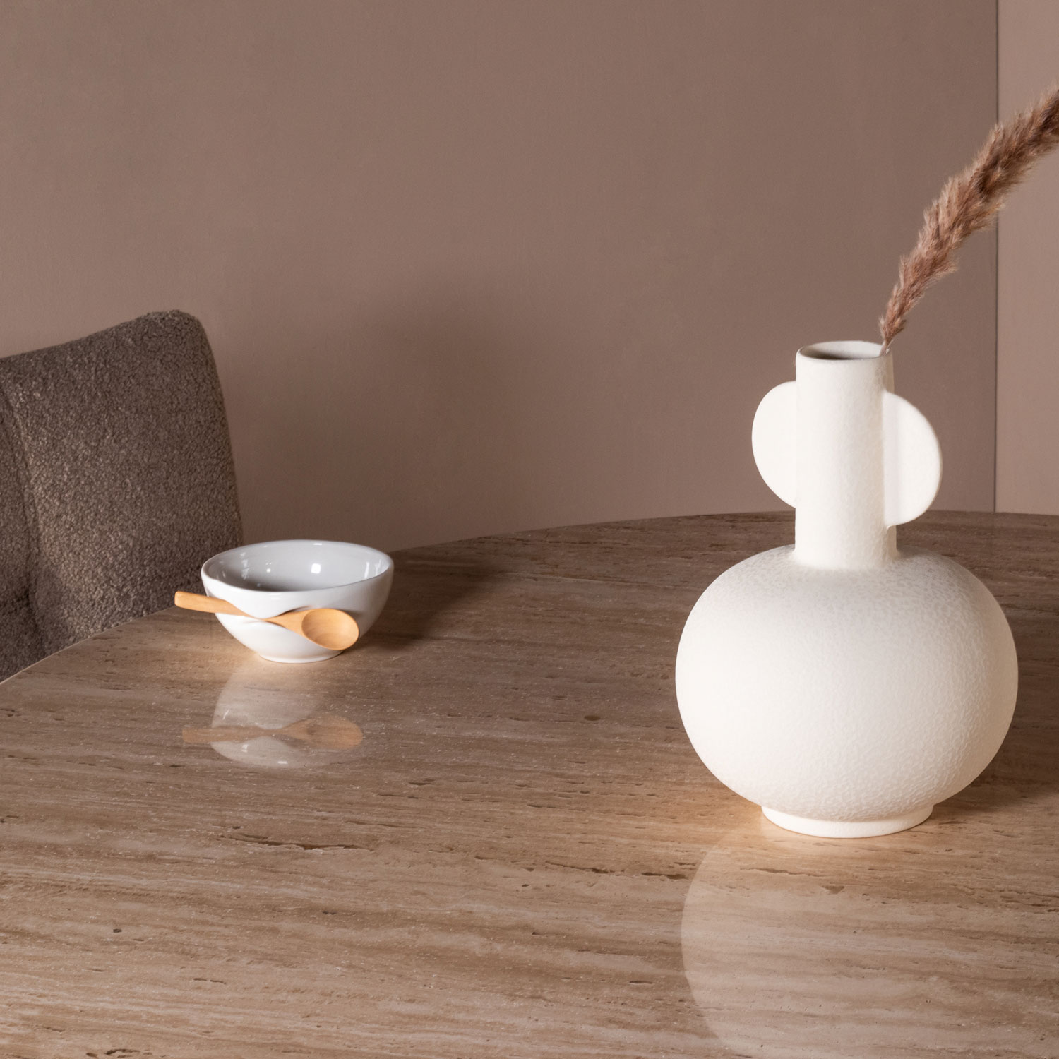 Esstisch LUCIA Ø 120 cm rund Travertin beige Mangoholz