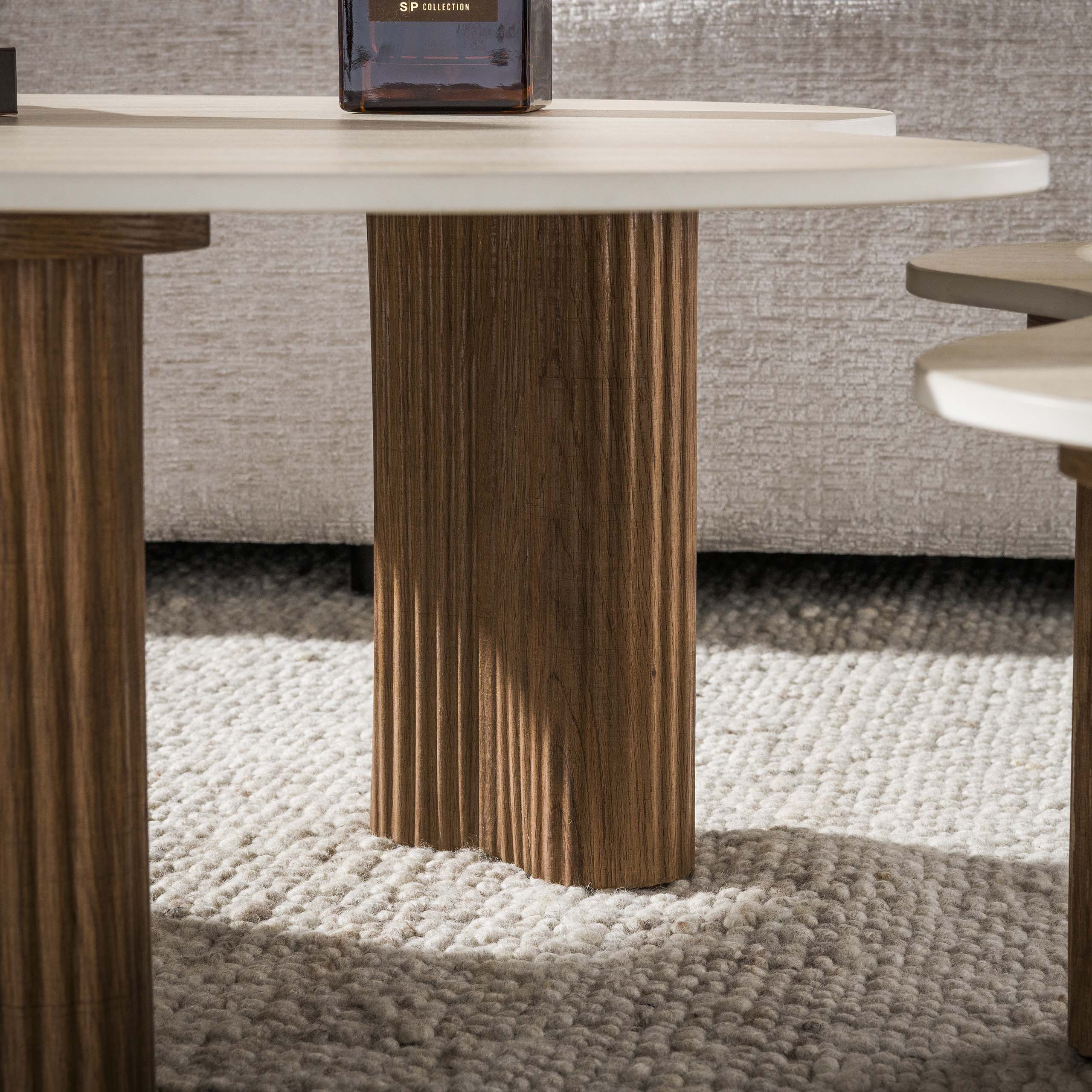 2 er Set Couchtisch JAHAN organisch 3D-Keramik Travertin-Optik
