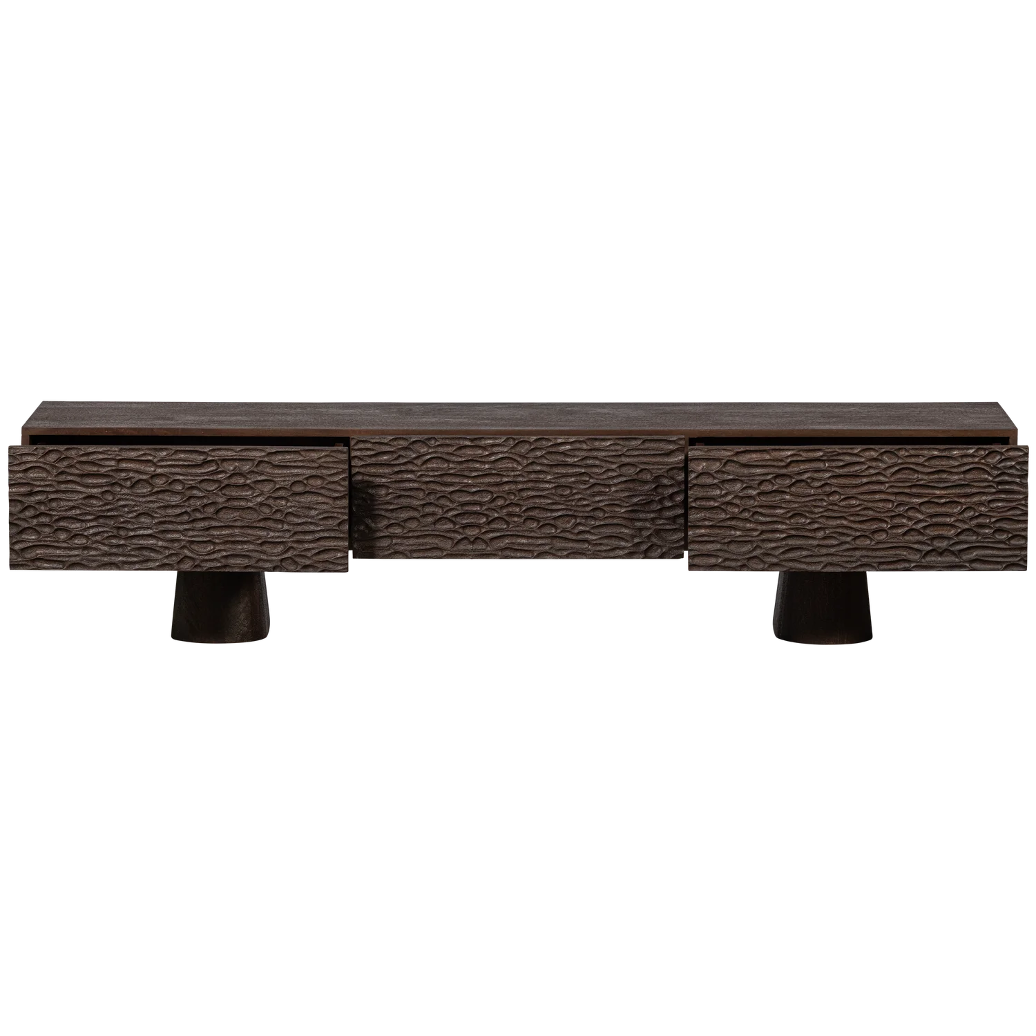 TV Möbel Lowboard CRUMBLE 180 cm geschnitztes Mangoholz wallnussfarben