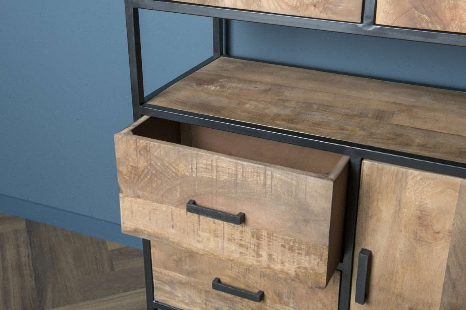 Regal Sturdy H 200 cm offen Schrank Mangoholz Metall