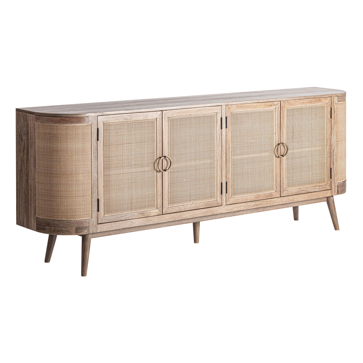Sideboard BECKLEY 220 cm Rattangeflecht Mangoholz hellbraun Kommode