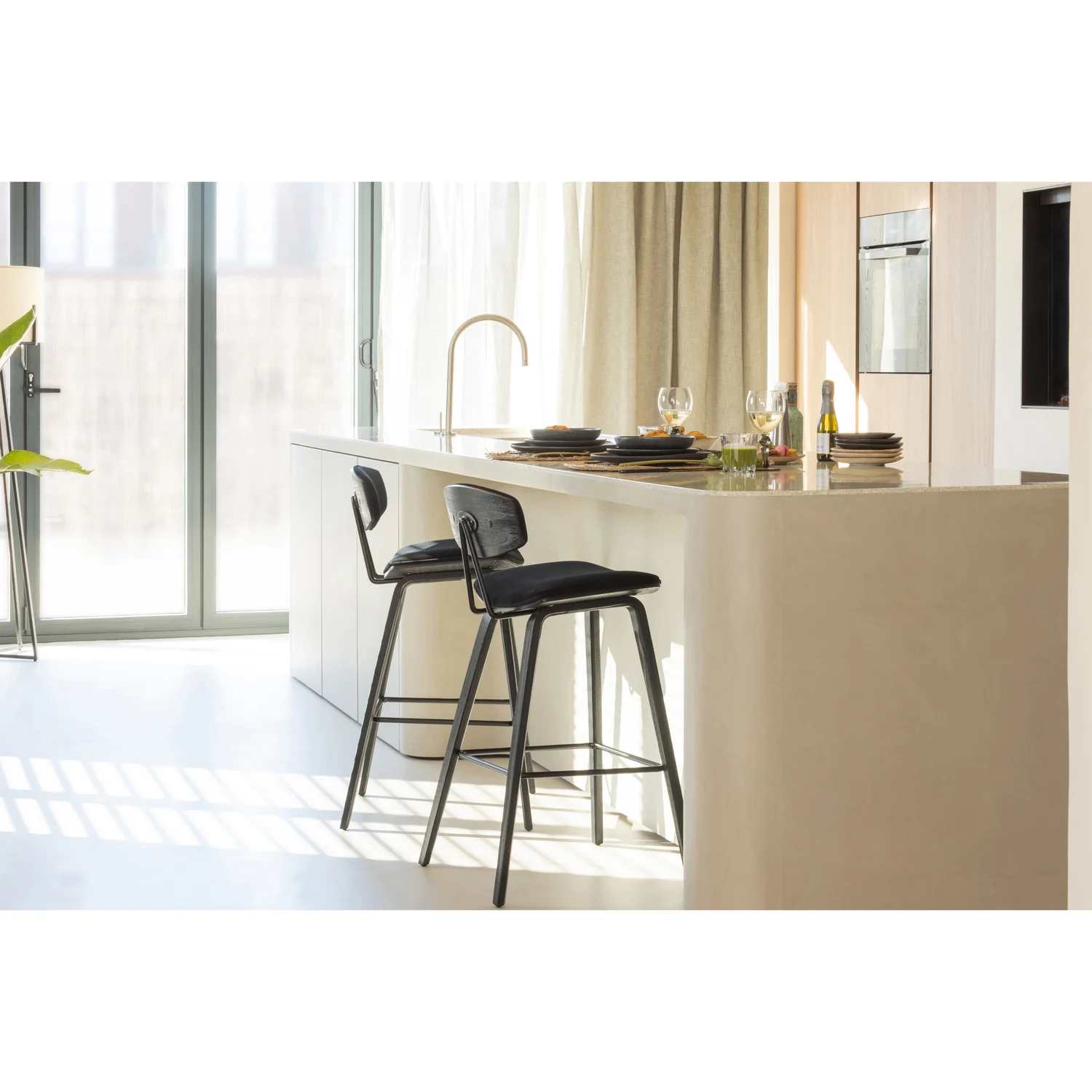 2er Set Barhocker SENN SH 71 cm Samt Velvet schwarz