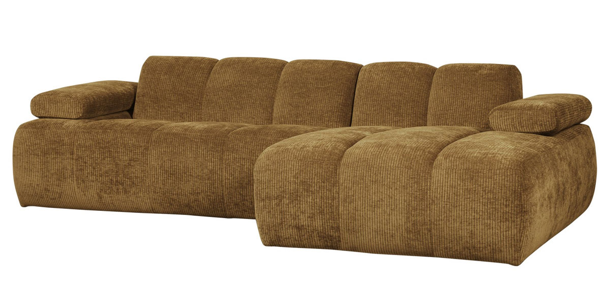 woood Chaiselongue Sofa MOJO rechts gerippter Stoff honiggelb