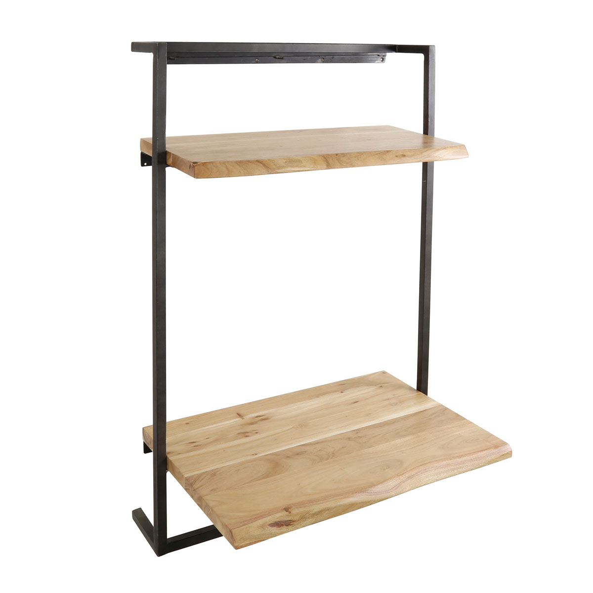 Schreibtisch Wall 65 x 45 cm Akazie Massivholz Metall Wandschreibtisch Regal