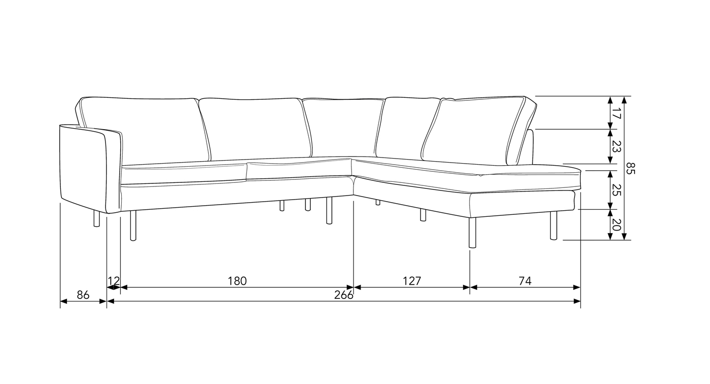Ecksofa Rodeo Samt taupe Longchair rechts