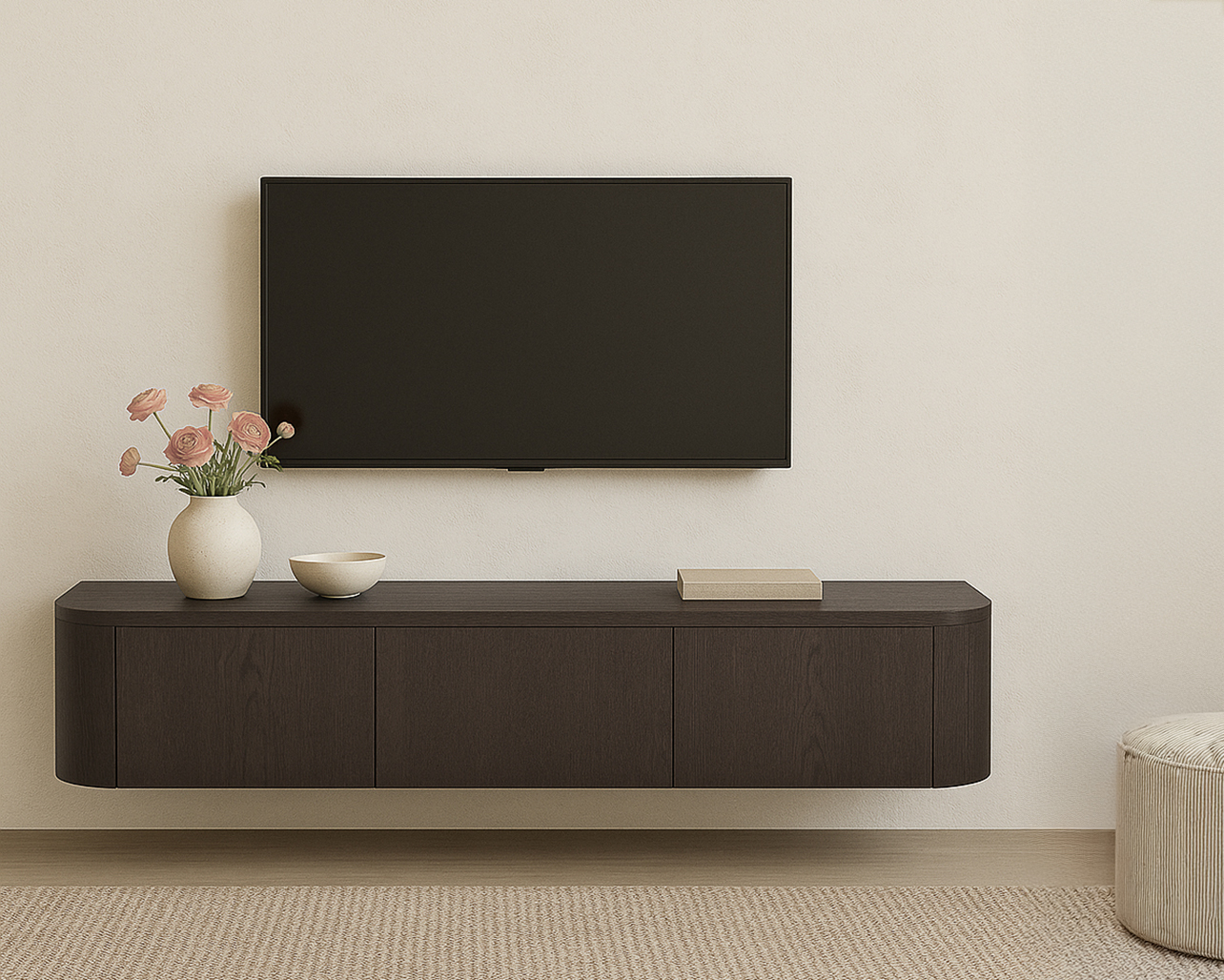 TV Möbel Lowboard Novero 180 cm schwebend Eichenholzfurnier Espresso braun Kommode