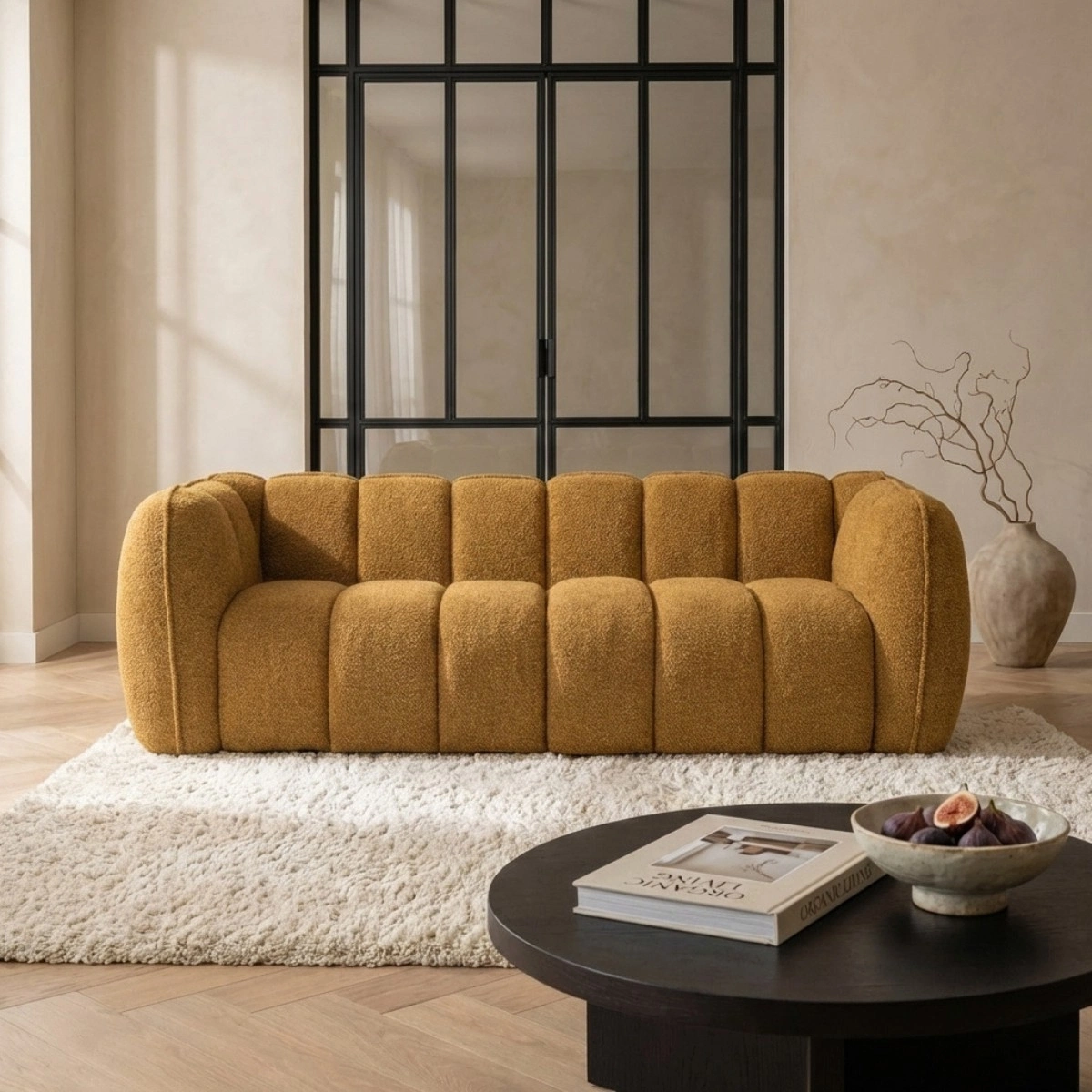 BY-BOO Sofa Cubetto senffarben 220 cm Stoffbezug  