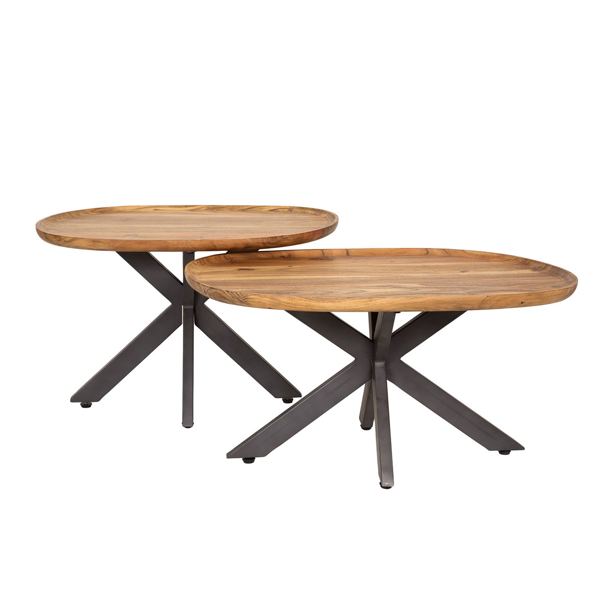 2er Set Couchtisch Tablo Akazie Massivholz Metall Tischset