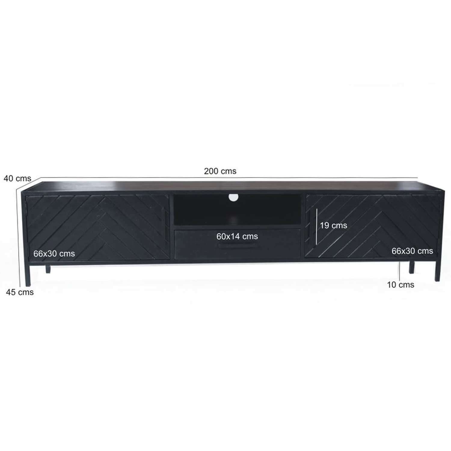 TV Lowboard Möbel York 200 cm Mangoholz Fischgräte schwarz