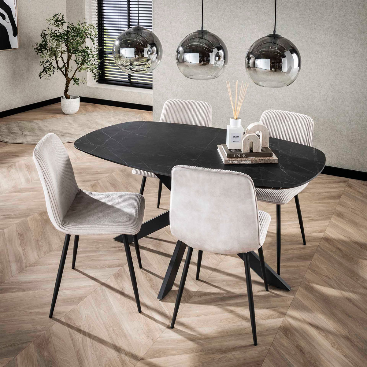 Esstisch Torben 150 x 90 cm 3D-Keramikoptik schwarz braun