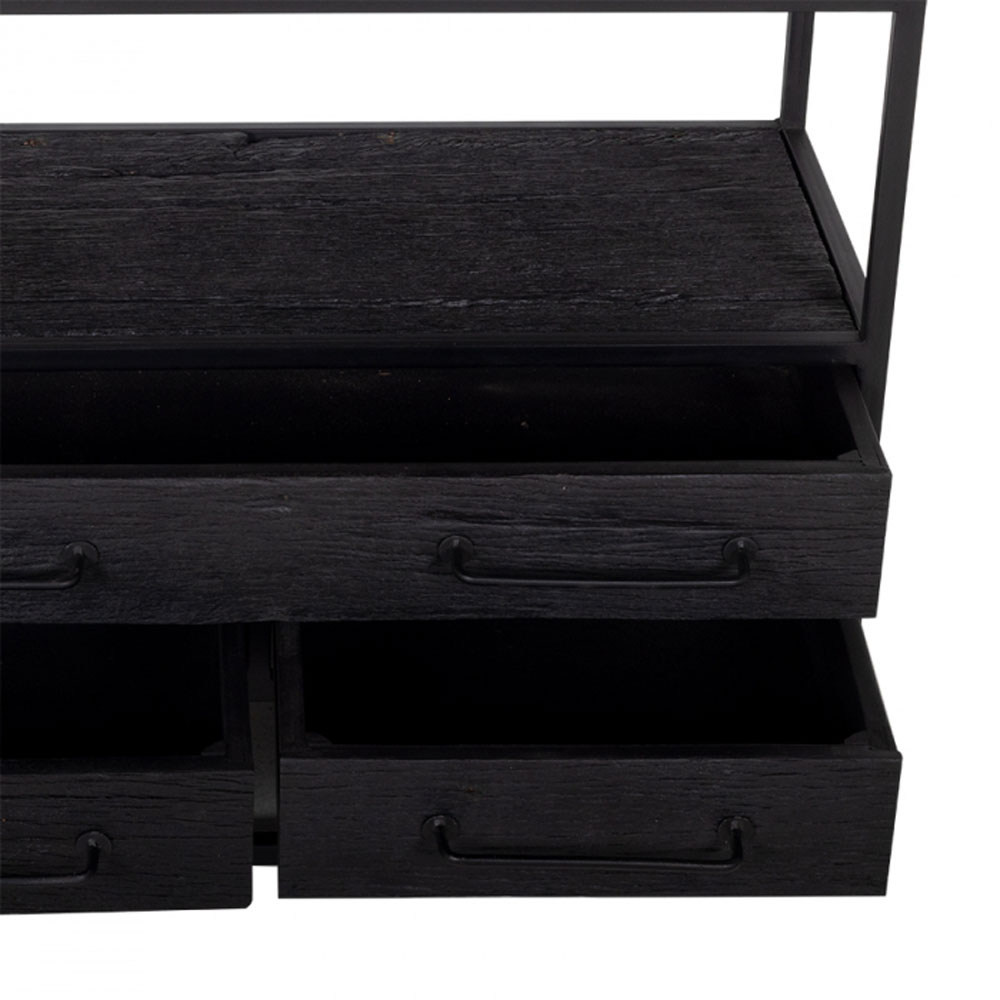 Industrie Regal Schrank BLAKE B 90 cm Metall Mangoholz schwarz