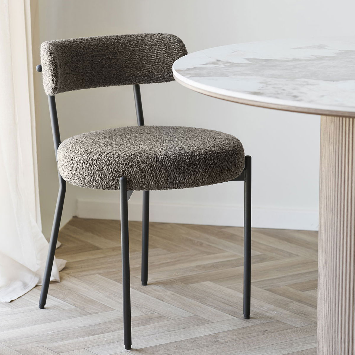 2er Set Esstischstuhl Barcelona Bouclé braun Dinnerstuhl