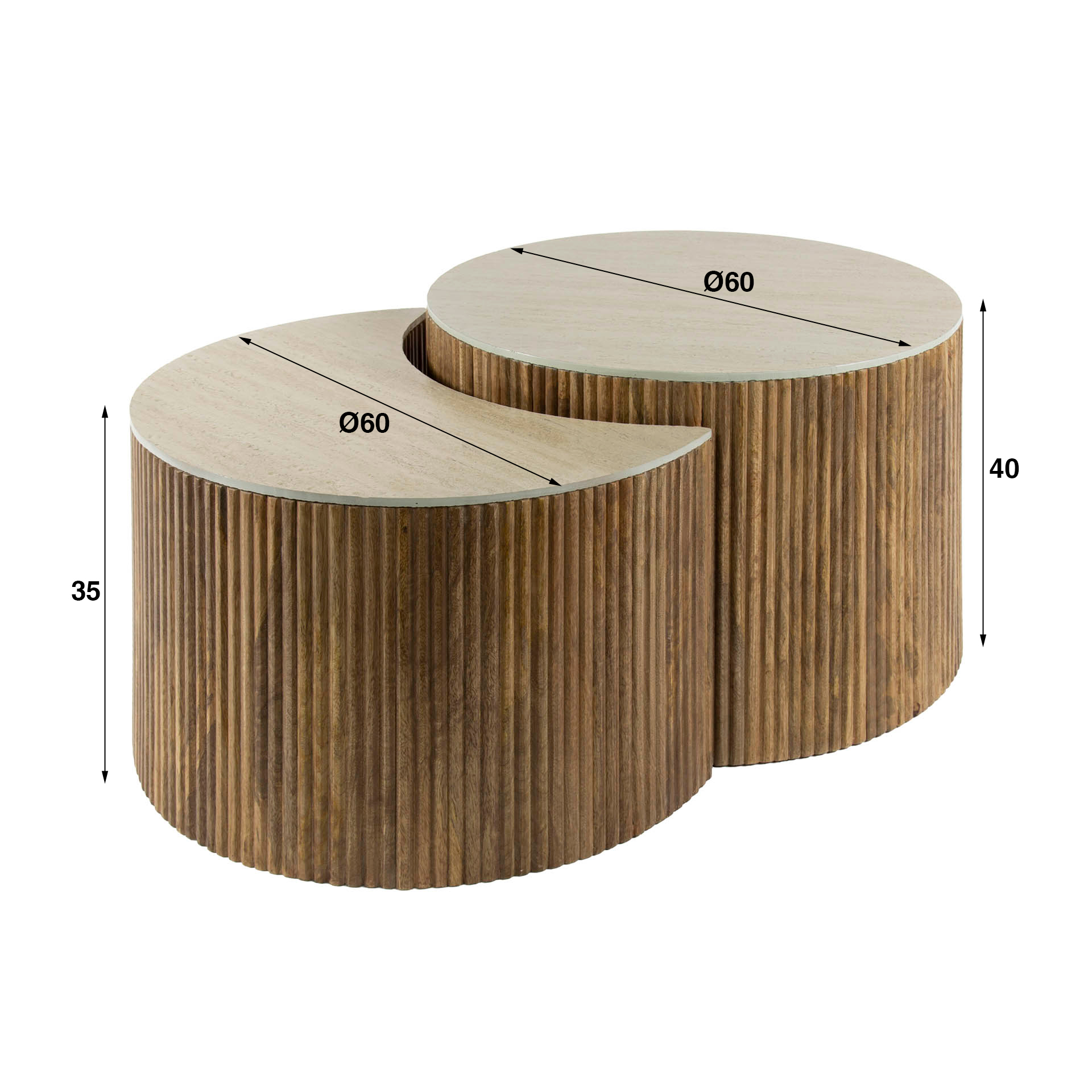 2´er Set Couchtisch rund SPHÄRE Travertin natur