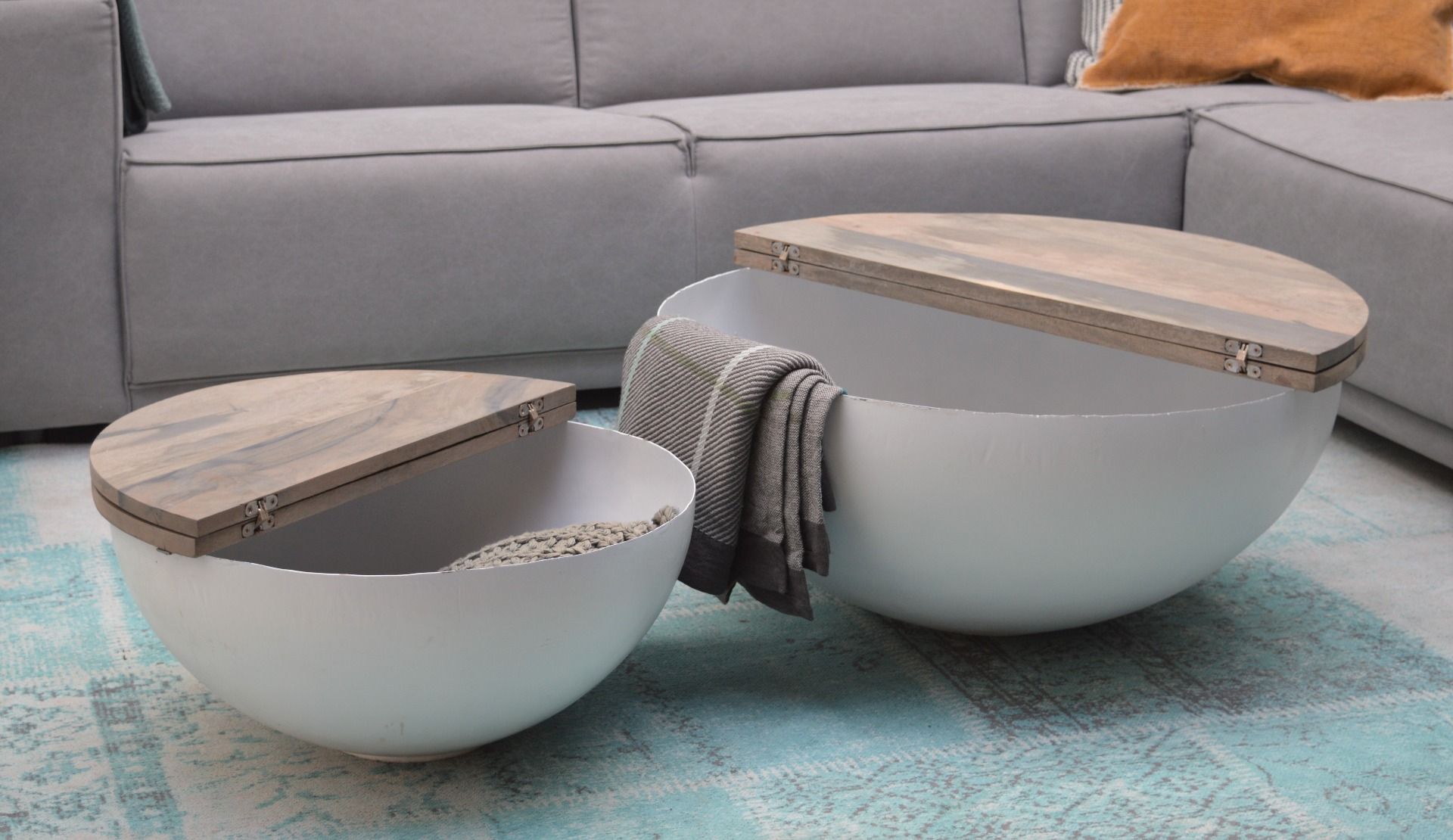 Couchtisch Bowl Sophie Metall weiß Mango massiv Beistelltisch Sofatisch Tisch