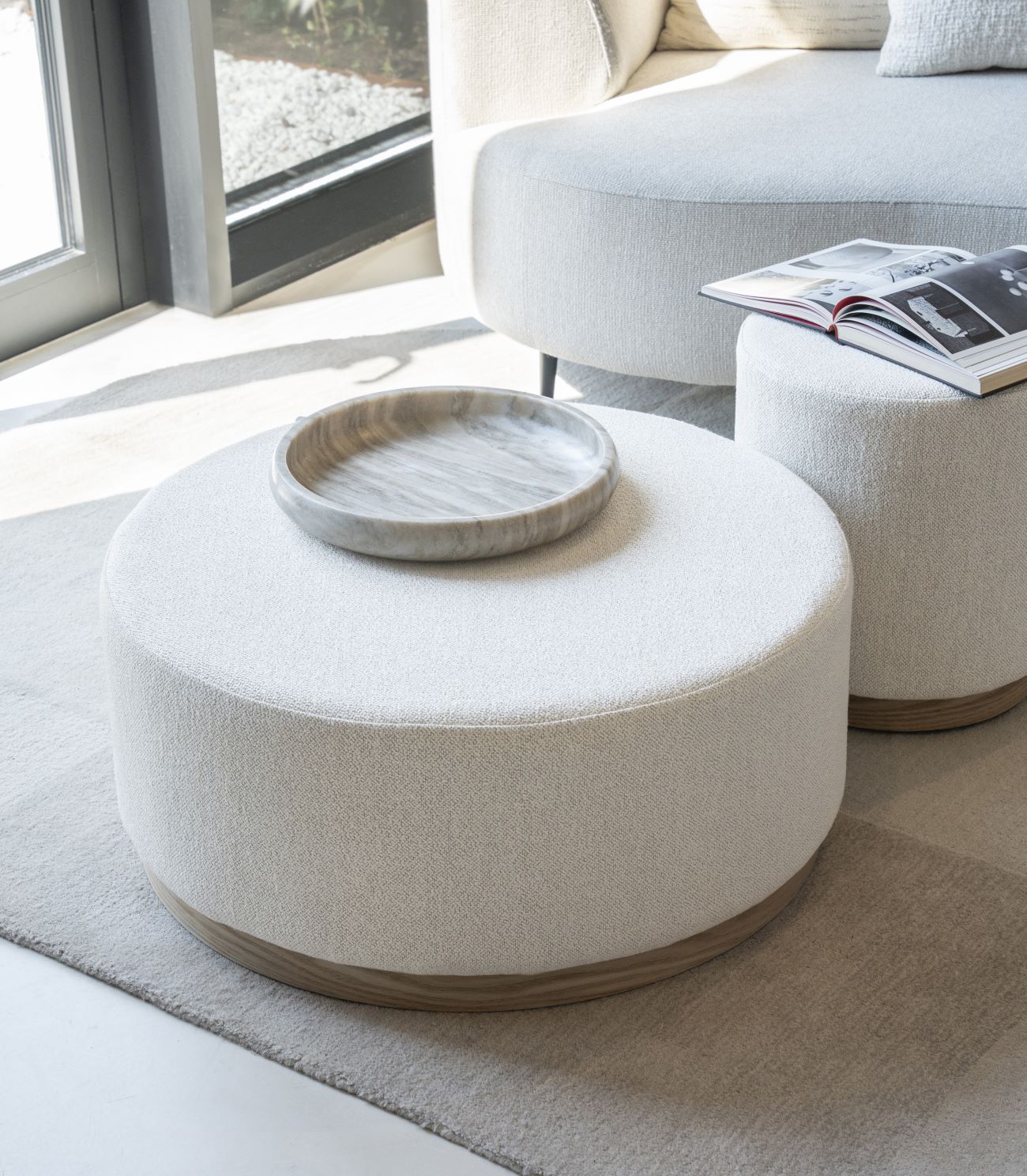 Pouf Sitzhocker Sitzpouf rund beige 80 cm