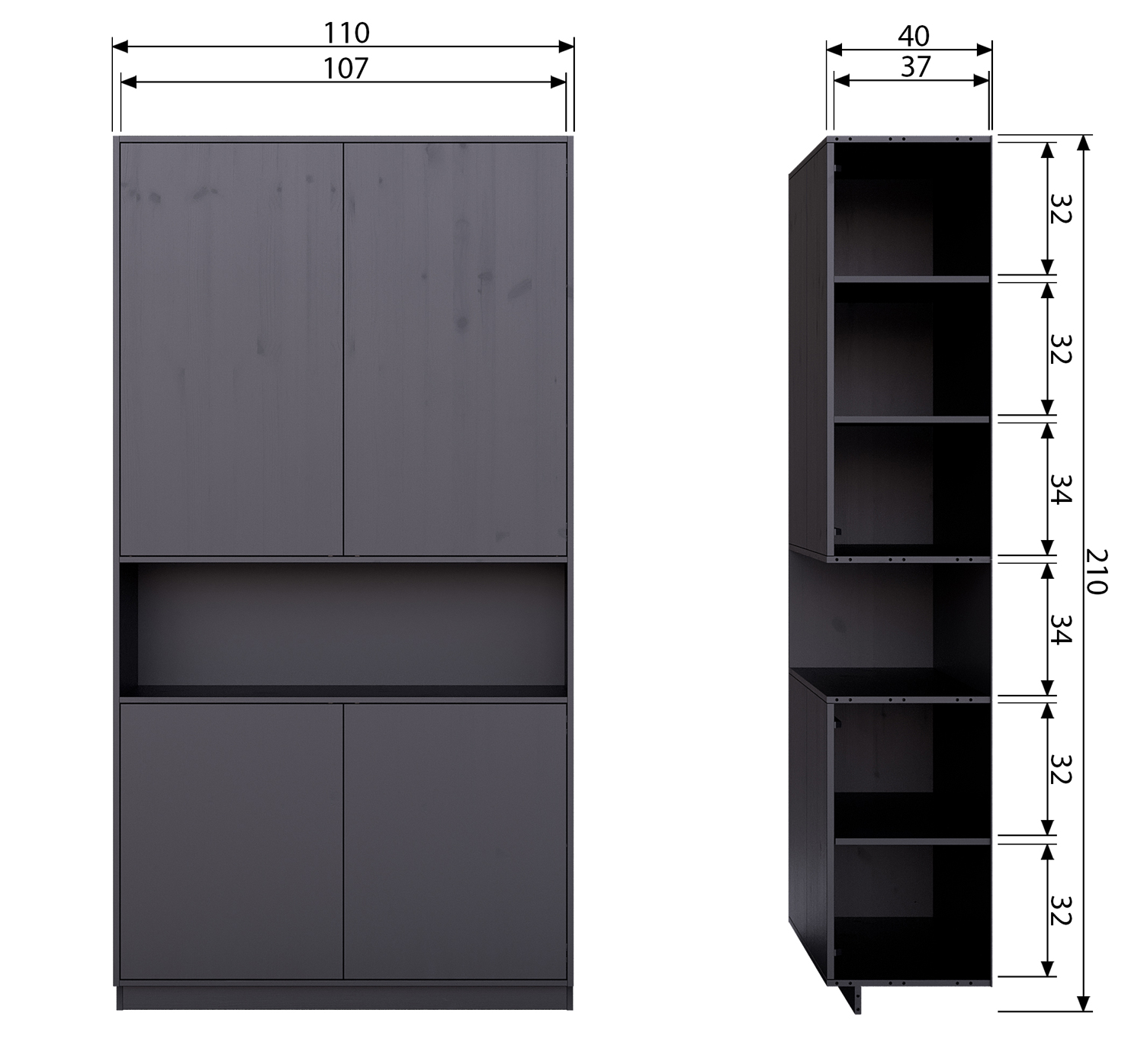 woood Schrank Finca H 210 cm Schrank Kiefer schwarz